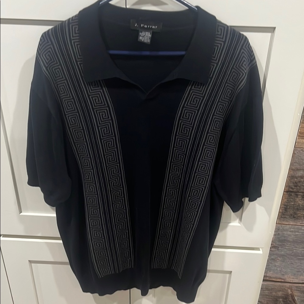 J. Ferrar Black and Gray Geometric Polo Shirt